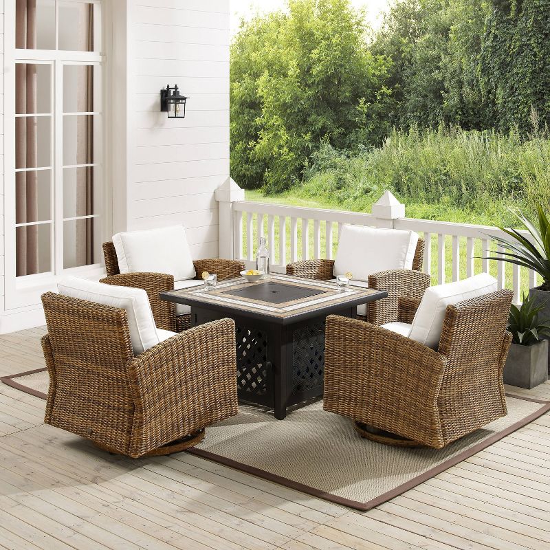 5pc Bradenton Outdoor Steel Fire Pit Set with Sunbrella White/Weathered Brown - Crosley, 4 of 13