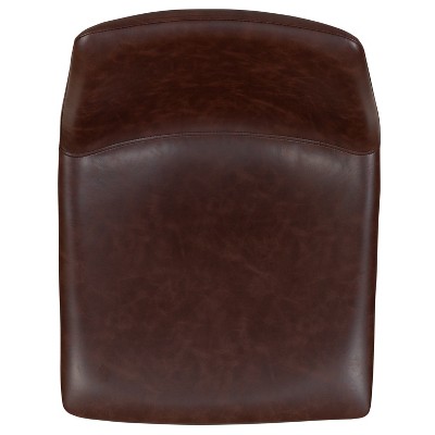 Dark Brown Leather and Metal Bar Height Stools, Set of 2
