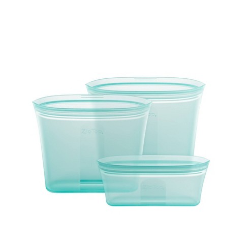 Zip Top Reusable Silicone Store & Serve Storage Bag Sets - Clear, Dishes, Set of 3