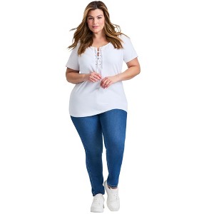 Avenue Women's Plus Size Lacing Detail Tunic Tee - 1 of 4