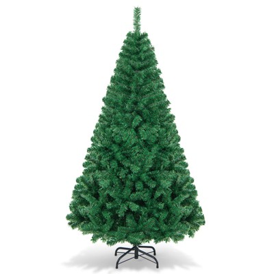 Tangkula 5/6/7/8ft Artificial Christmas Pine Tree Hinged PVC Branches with Solid Metal Legs