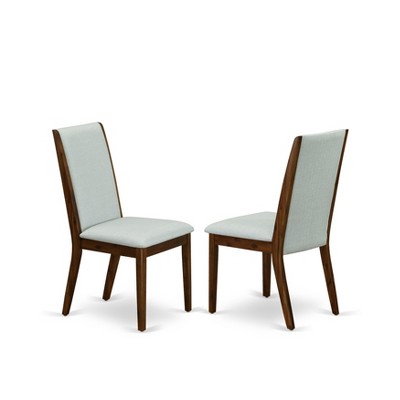 Gray Linen Upholstered Parsons Dining Chairs with Walnut Finish - Set of 2