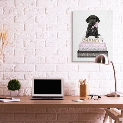 Black Puppy with Pink Bow on Glam Book Stack Canvas Wall Art, 30 x 40