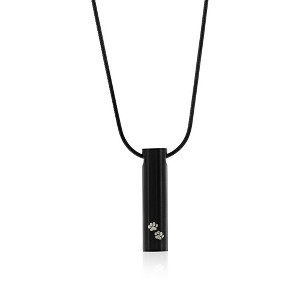 Metallo Mens Stainless Steel, Black Cylinder with Paw Print Cremation Urn Necklace - Black - 24 Inch - 1 of 4
