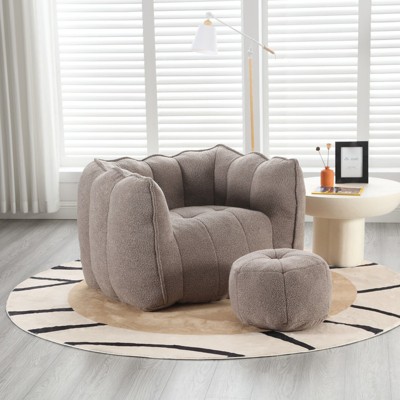 Aukfa Bean Bag Chairs with Ottoman, Bean Bag Modern Lazy Sofa Chair with High Resilient Foam Armrests for Living Room, Bedroom, Apartment, Coffee