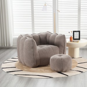 Aukfa Bean Bag Chairs with Ottoman, Bean Bag Modern Lazy Sofa Chair with High Resilient Foam Armrests for Living Room, Bedroom, Apartment, Coffee - 1 of 4
