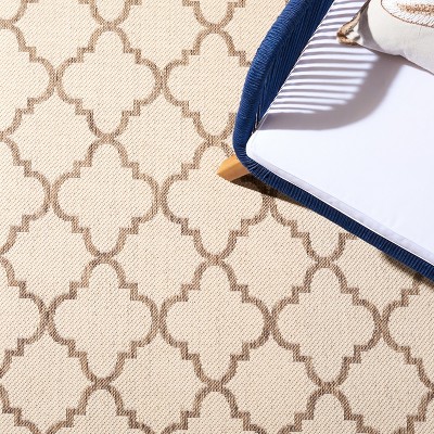 Cream and Brown Geometric Rectangular Synthetic Rug