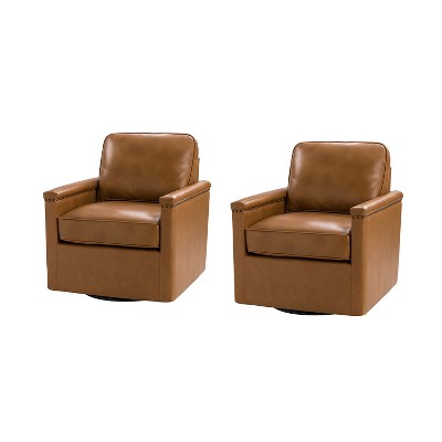 Set of 2 Rosa 29'' Wide Genuine Leather 360°Swivel Armchair with Nailhead Trims |ARTFUL LIVING DESIGN