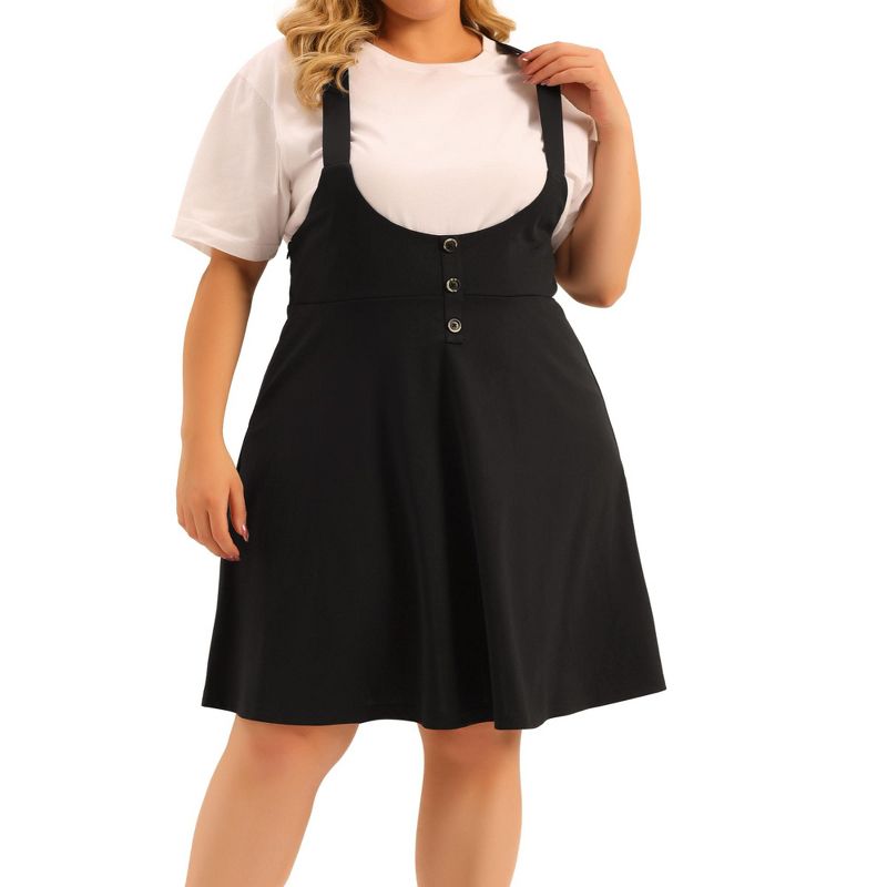 Agnes Orinda Women's Plus Size Suspender Detachable Strap A-Line Basic High Waist Overall Dress, 1 of 6