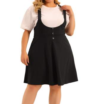 Agnes Orinda Women's Plus Size Suspender Detachable Strap A-Line Basic High Waist Overall Dress