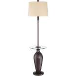 Regency Hill Industrial Floor Lamp with Table USB and AC Power Outlet in Base 66" Tall Bronze Hammered Oatmeal Shade Living Room Bedroom