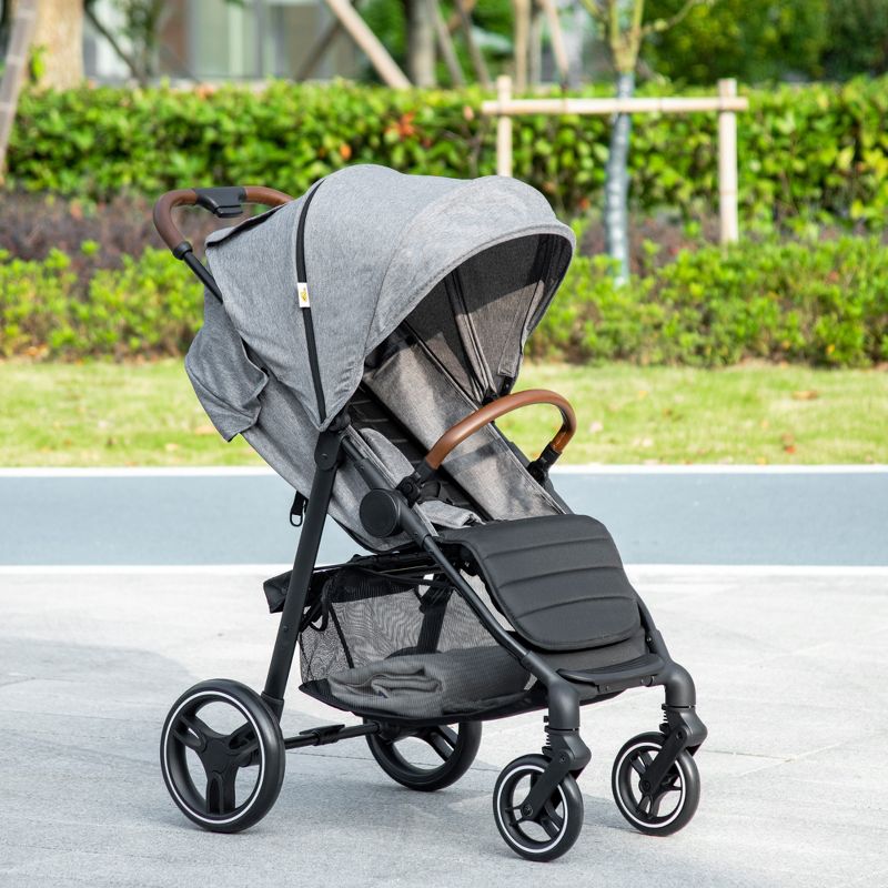 Qaba Lightweight Baby Stroller w/ One Hand Fold, Toddler Travel Stroller w/ Cup Holder, All Wheel Suspension, Adjustable Backrest Footrest, 3 of 9
