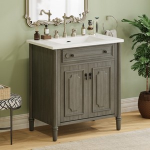KWPZQEB 31" Vintage Bathroom Vanity with Sink, Farmhouse Vanity Cabinet with 2 Barn Doors & Adjustable Shelf, Wooden Bath Vanity Sink Combo - 1 of 4