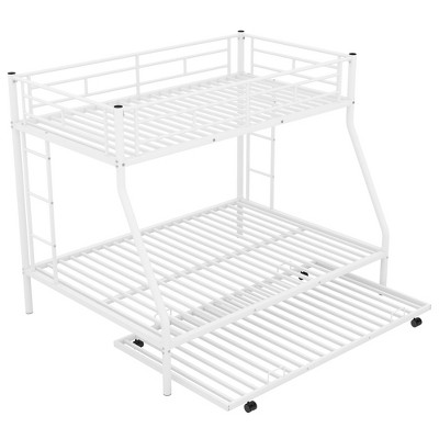 Bellemave Twin over Full Bed with Sturdy Steel Frame, Bunk Bed with Twin Size Trundle, Two-Side Ladders, White