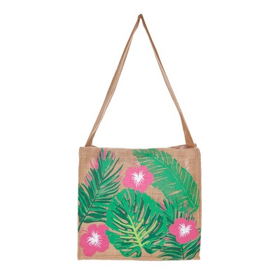 Beachcombers Palm Themed Jute Carry Bag Travel Tote w/ Strap