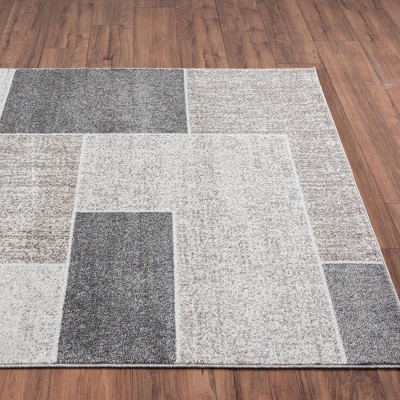 Gray and Beige Geometric Synthetic 2x7 Area Rug