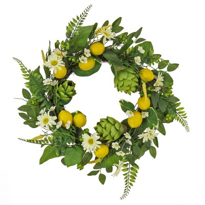 Photo 1 of 22" Artificial Lemons, Artichokes and Daisy Spring Wreath - National Tree Company