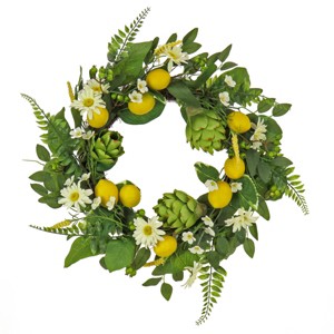 22" Artificial Lemons, Artichokes and Daisy Spring Wreath - National Tree Company - 1 of 3