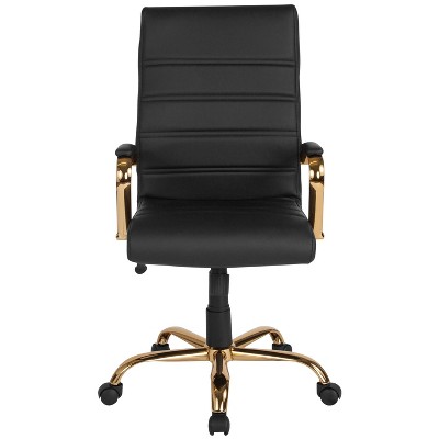High Back Black Faux Leather Executive Swivel Chair with Gold Metal Frame
