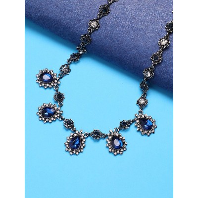 Women's Crystal Grace Collar Necklace - Sapphire Blue