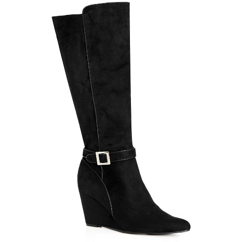 Tall black boots wedge on sale heel