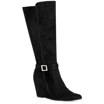 Women's Plus Size WIDE FIT Clea Knee Wedge Boot - black | CITY CHIC