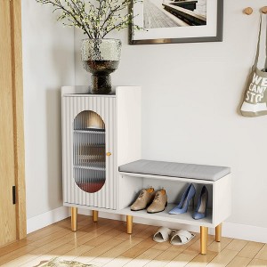 Gulches 36 in H x 39 in W White Tempered Glass Padded Seat L Shaped Modern Shoe Storage Cabinet - 1 of 4