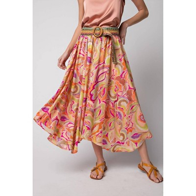 Women's Marble Printed Dull Satin Skirt - Easel