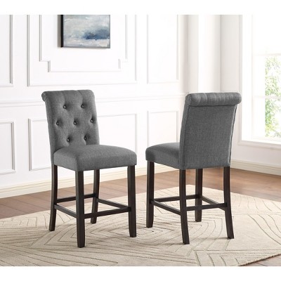 DOMETOUR Counter Stool Solid Wood With Button Tufted Counter Height Stool Set of 2