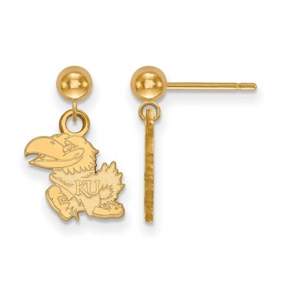 Black Bow Jewelry 14k Yellow Gold Kansas Jayhawks NCAA Dangle Earrings