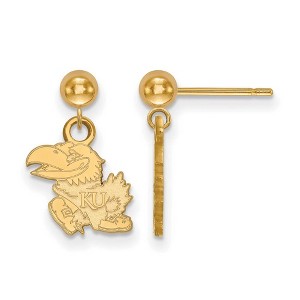 Black Bow Jewelry 14k Yellow Gold Kansas Jayhawks NCAA Dangle Earrings - 1 of 3