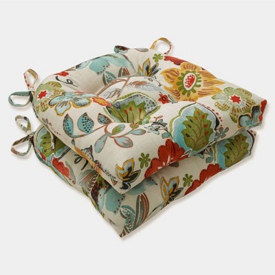 17"x17.5" Alatriste 2pc Deluxe Tufted Indoor/Outdoor Seat Cushion Set Ivory - Pillow Perfect: Water-Resistant, Fade-Resistant