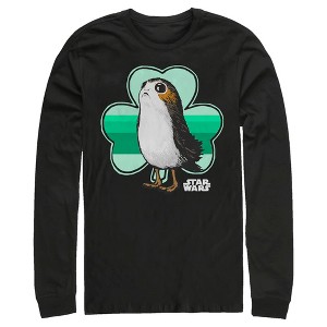 Men's Star Wars St. Patrick's Day Porg and a Shamrock Long Sleeve Shirt - 1 of 4