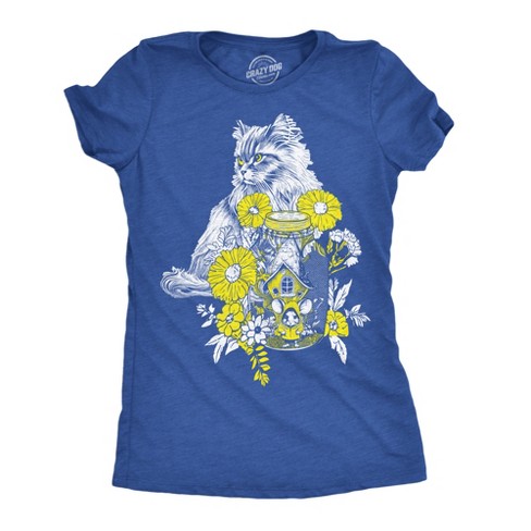 Womens Cat And Mouse Funny T Shirt Kitten Graphic Tee For Ladies Crazy Dog Women s T Shirt Royal S
