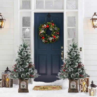 Acekool 3FT Prelit Snow Flocked Artificial Tree, 78 LED 8-Mode Battery Mini White Tree, Indoor Outdoor