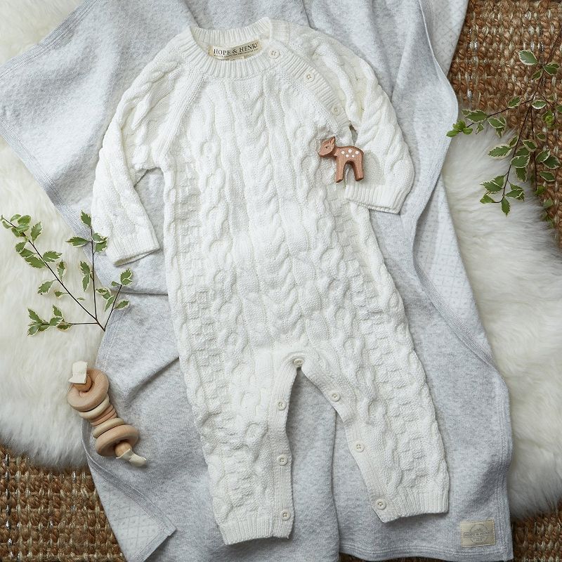 Hope & Henry Baby Cable Knit Sweater Romper, 6 of 11