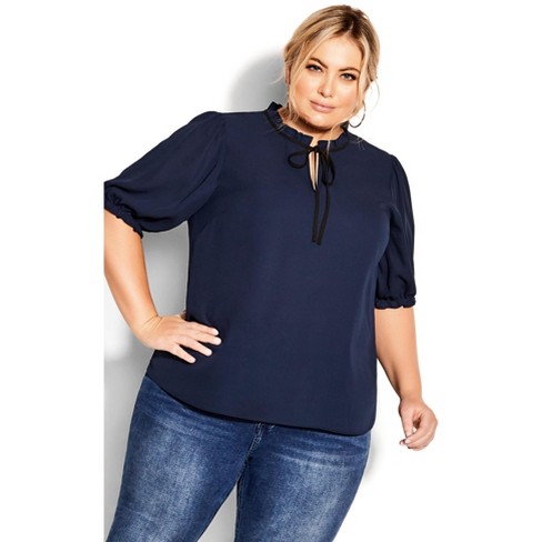 City Chic  Women's Plus Size Demure Detail Top - Navy - 12 Plus