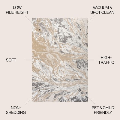 Beige and Ivory Marbled Abstract 4x6 Area Rug