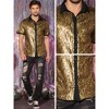 Lars Amadeus Men's Contrasting Color Short Sleeves Button Down Disco Party Sparkly Metallic Shirts - 4 of 4