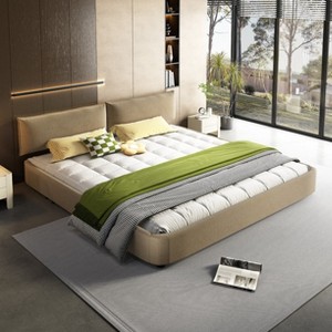 KWPZQEB King Size Platform Bed Frame with Movable Chenille Upholstered Headboard, Metal+Solid Wooden Slat Double Support, No Box Spring Needed - 1 of 4