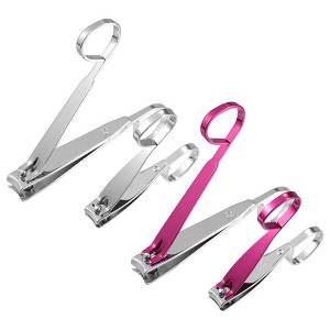Unique Bargains 1 Set Nail Cutter Set Professional Nail Clipper Kit for Travel or Home Silver Tone and Pink Stainless Steel - 1 of 4