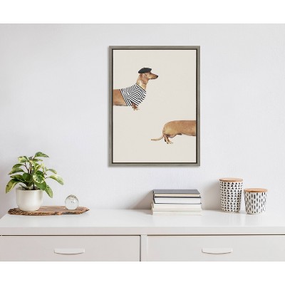 Gray Framed Canvas Wall Art with Abstract Weiner Dog Print