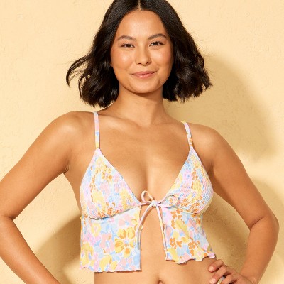 Wild Fable Women's Smocked Tie-Front Fly Away Floral Print Tankini Top - Wild Fable™ Pink/Yellow/Blue M — фото 3