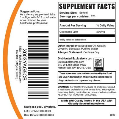 BulkSupplements Coenzyme (CoQ10) Softgels