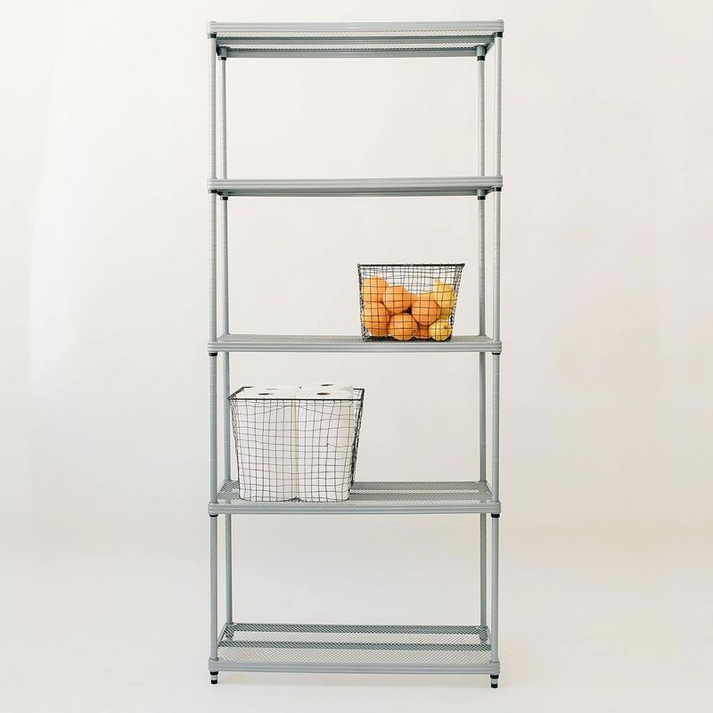 Design Ideas MeshWorks 5 Tier Full Size Metal Storage Shelving Unit Bookshelf, for Kitchen, Office, and Garage, 31.1" x 13" x 70.9", Silver, 5 of 7
