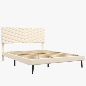 Velvet Bed Frame Full Size, Upholstered Platform Bed with Adjustable Headboard and Solid Wood Slats Support, No Box Spring Needed, Noise-Free - 1 of 4