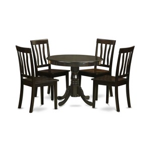 5-Piece Round Cappuccino Finish Solid Wood Top Dining table with 4 Chairs with - 1 of 4