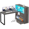 L Shaped Desk Office Desk with 3 Drawers & Power Outlets LED 55in Corner Gaming Computer Table with Adjustable Shelf Gray - 2 of 4