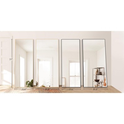 Caroline Leaning Full Length Floor Mirror,71"×32" Rounded Corner Standing Mirror, Aluminum Alloy Frame Full Length Mirror With Stand-The Pop Home