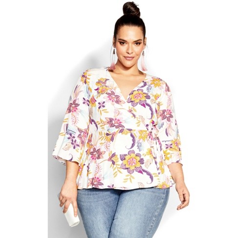 City Chic | Women's Plus Size Island Print Top - Ivory - 18w : Target